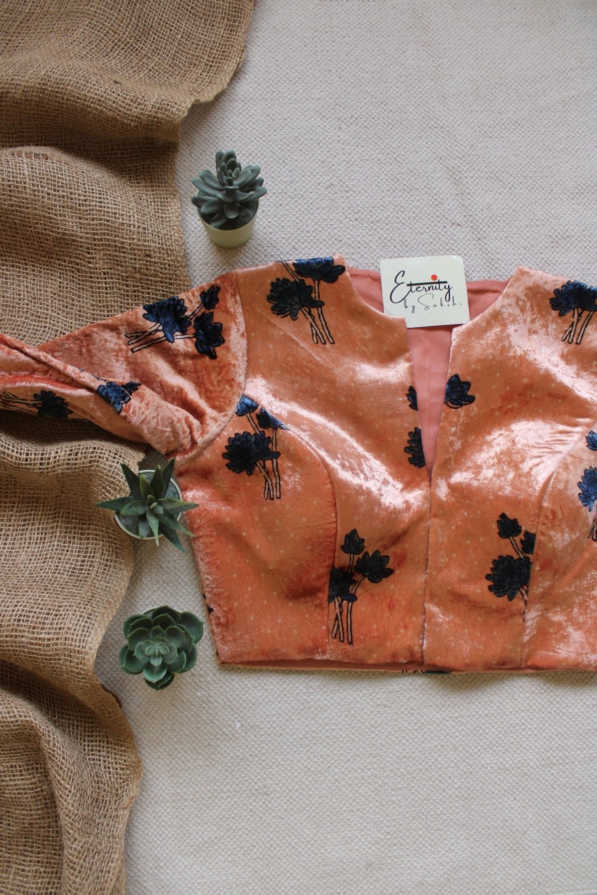 Peach Velvet Bloom Blouse - Eternity by Sakshi