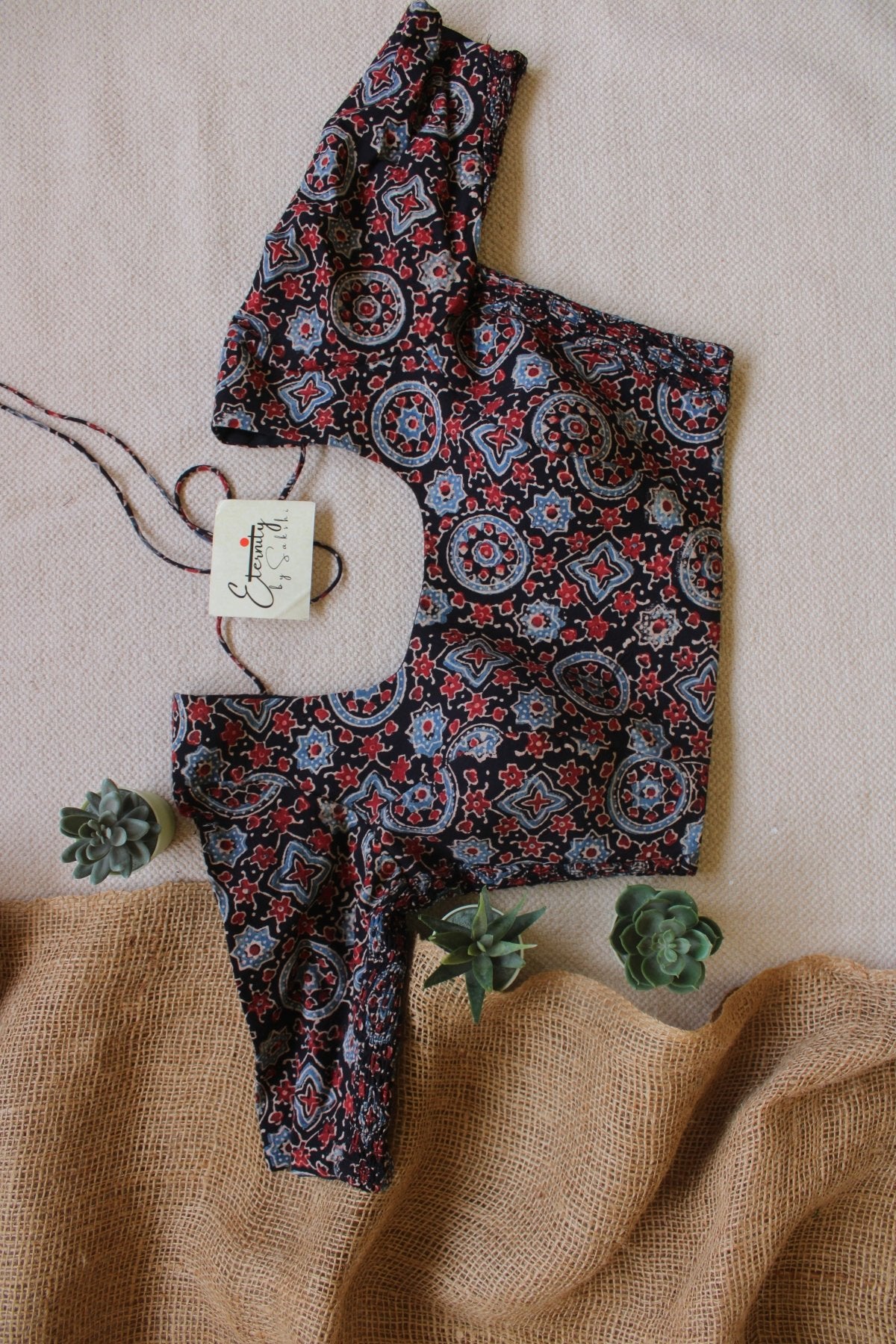 Black Ajrakh Stretchable Blouse - Eternity by Sakshi