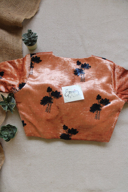 Peach Velvet Bloom Blouse - Eternity by Sakshi
