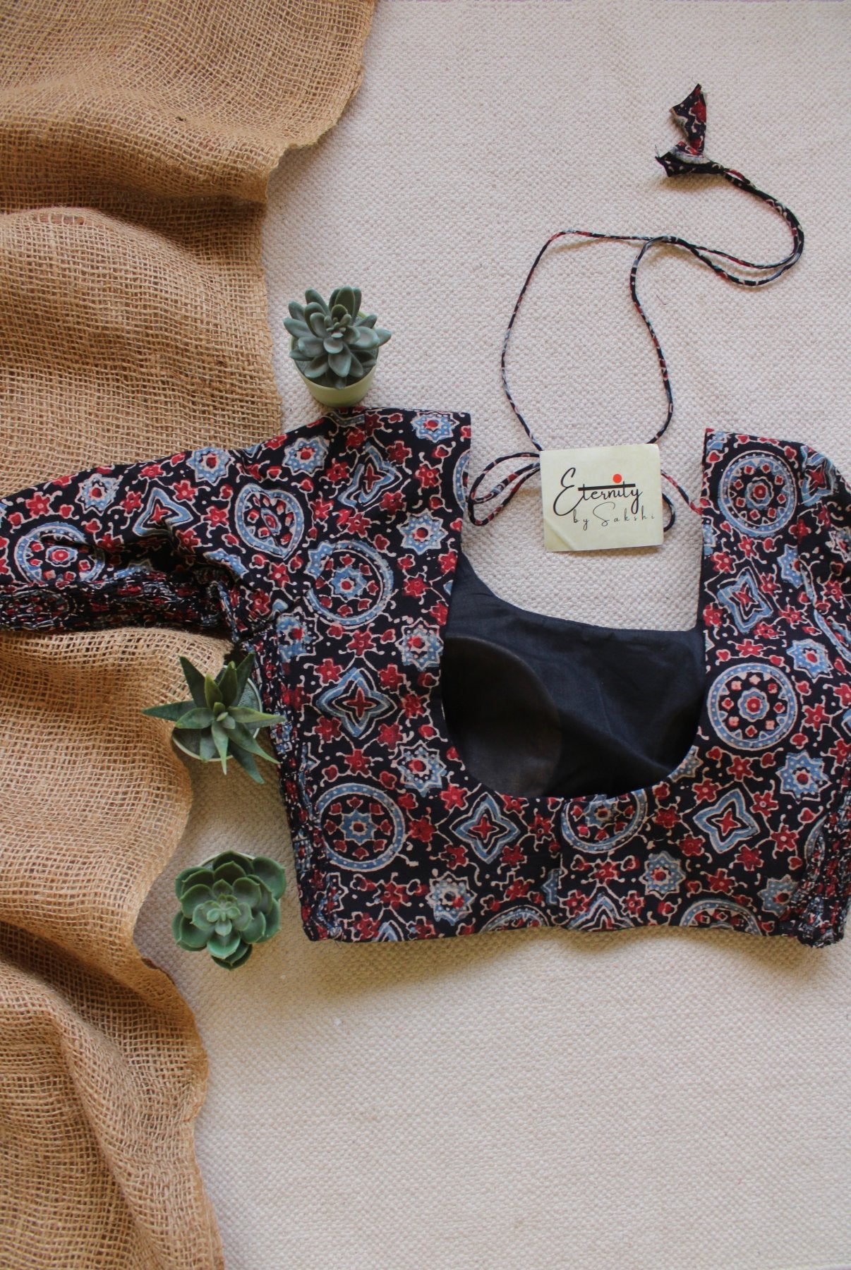 Black Ajrakh Stretchable Blouse - Eternity by Sakshi