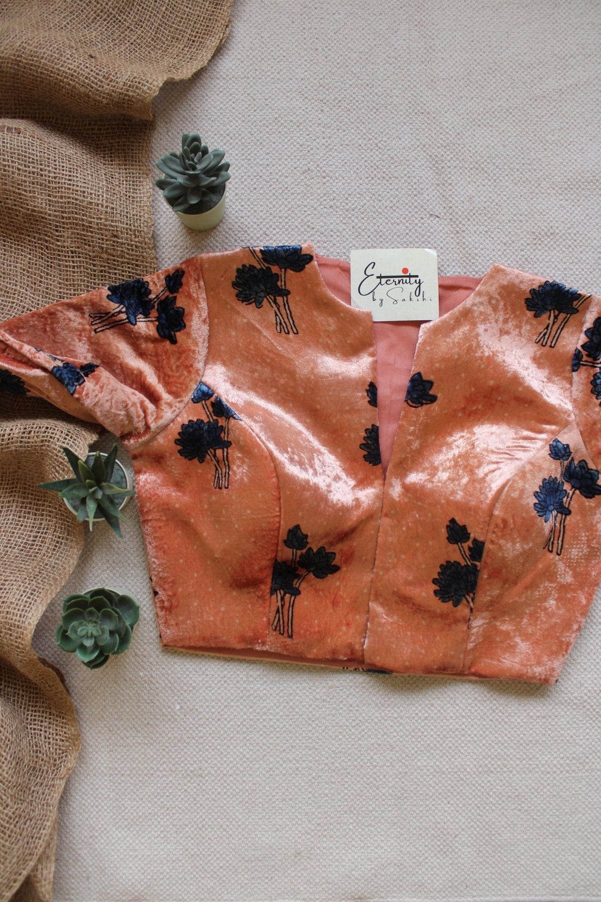 Peach Velvet Bloom Blouse - Eternity by Sakshi
