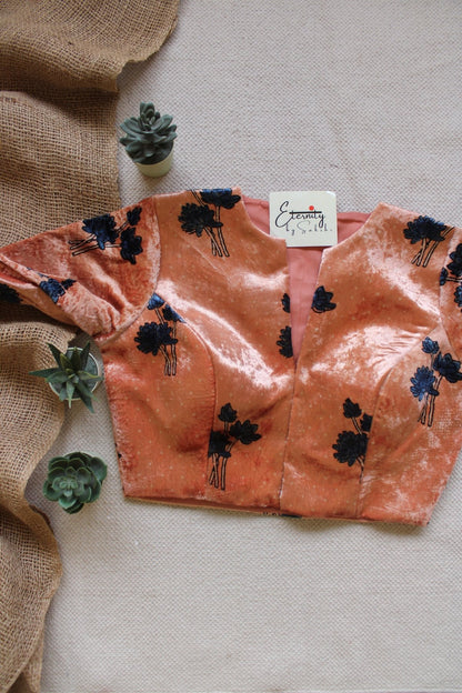 Peach Velvet Bloom Blouse - Eternity by Sakshi
