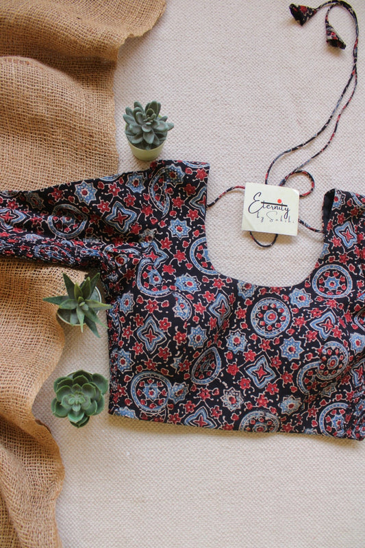 Black Ajrakh Stretchable Blouse - Eternity by Sakshi