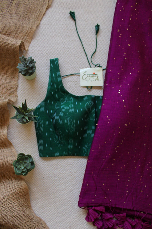 Rosy Rozana Saree + Green Ikat Noorie Blouse Combo - Eternity by Sakshi