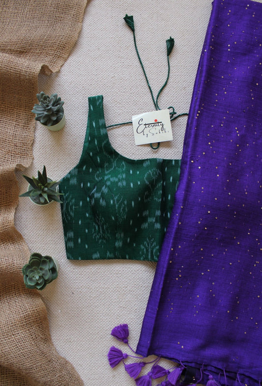 Purple Rozana Saree + Green Ikat Noorie Blouse Combo - Eternity by Sakshi