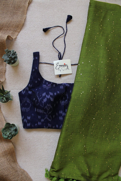 Green Rozana Saree + Blue Ikat Noorie Blouse Combo - Eternity by Sakshi