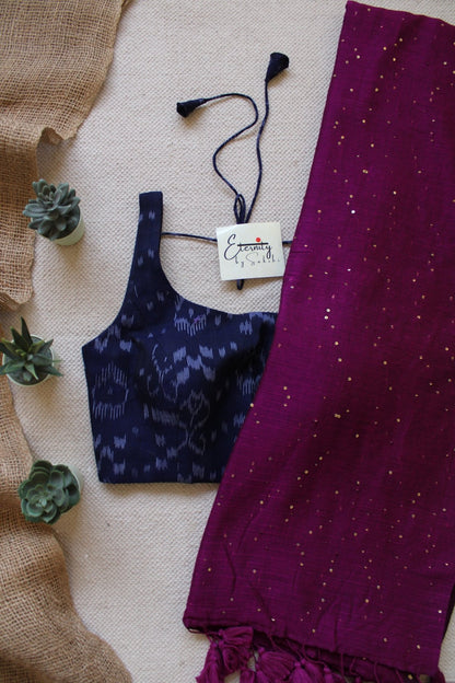 Rosy Rozana Saree + Blue Ikat Noorie Blouse Combo - Eternity by Sakshi
