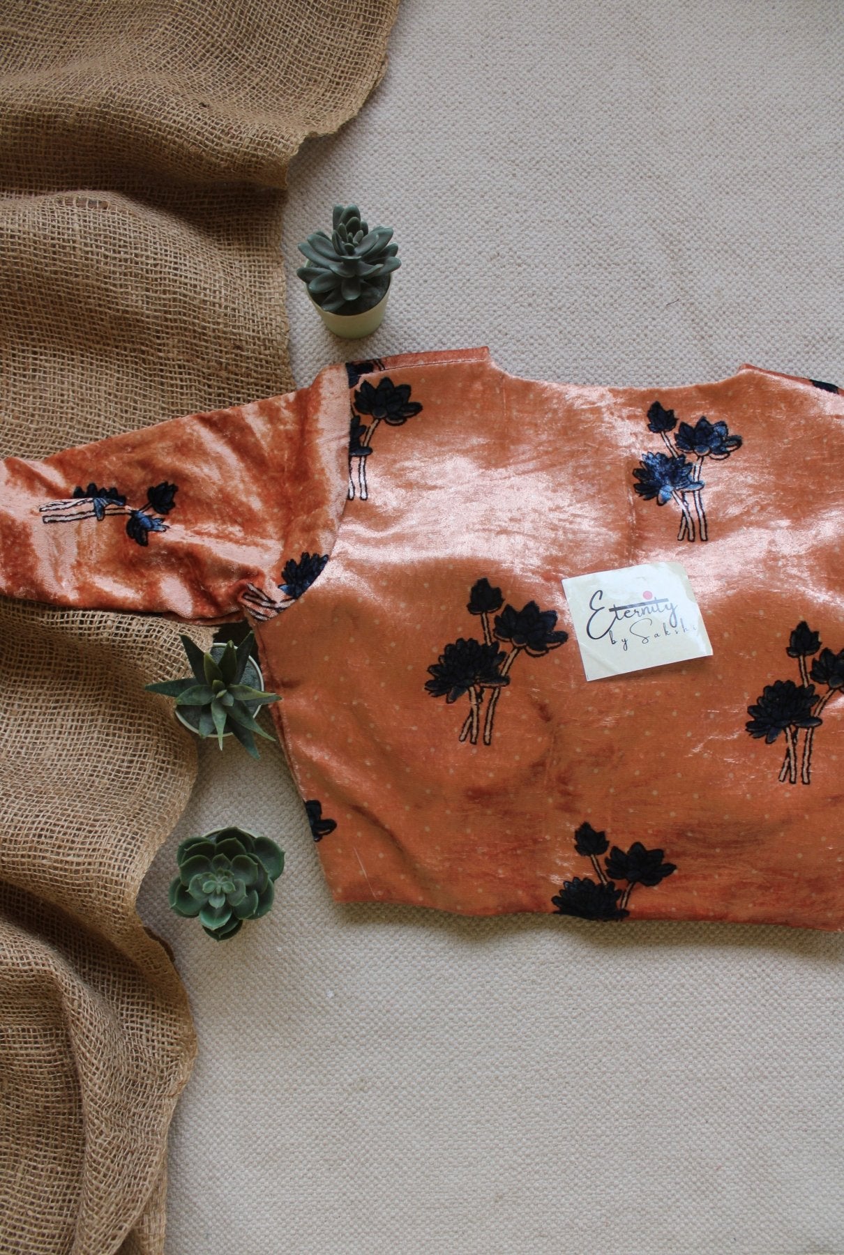 Peach Velvet Bloom Blouse - Eternity by Sakshi