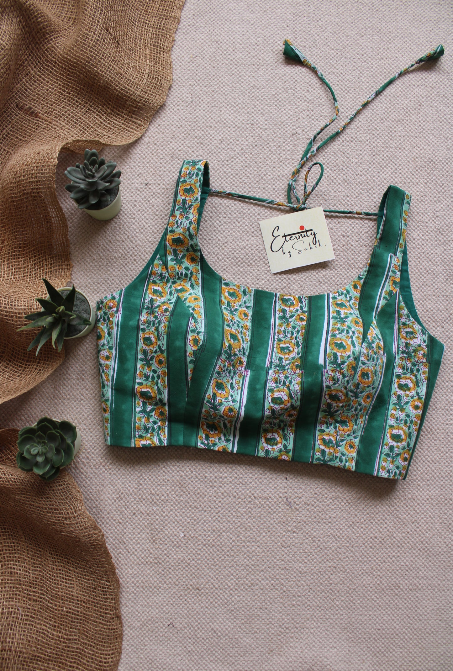 Green Blossom Cotton Elastic Noorie Blouse