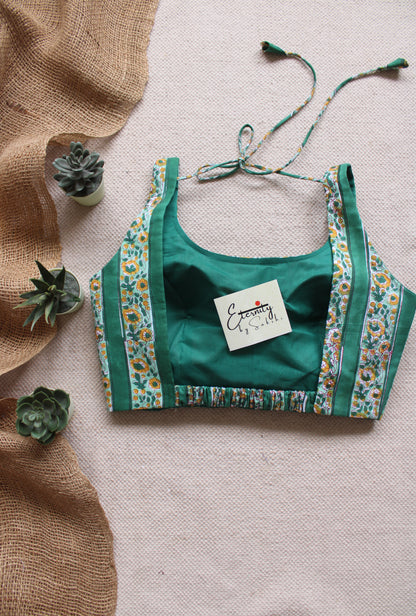 Green Blossom Cotton Elastic Noorie Blouse
