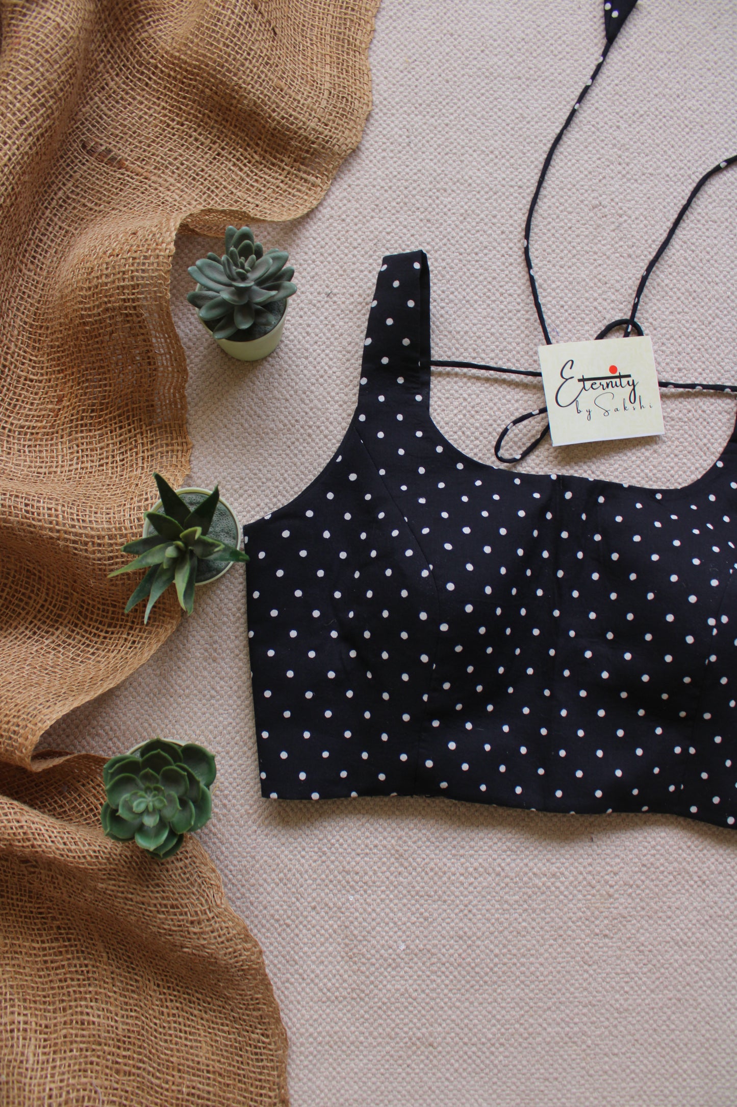 Black Polka Cotton Elastic Noorie Blouse