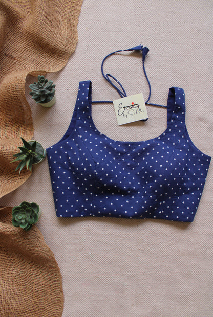 Indigo Polka Cotton Elastic Noorie Blouse