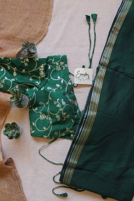 Kanak Green Saree + Dark Green Brocade Blouse Combo - Eternity by Sakshi