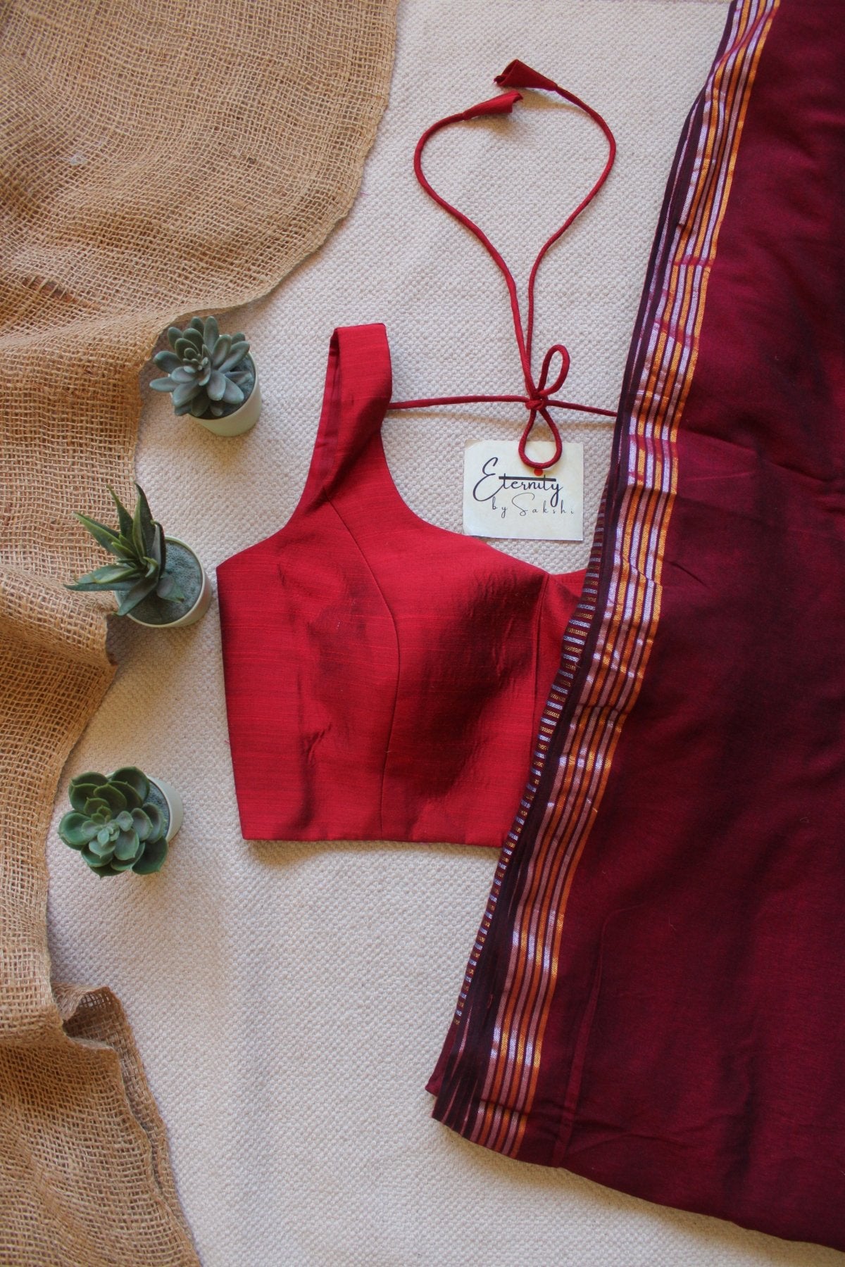 Kanak Mehroon Saree + Maroon Noorie Blouse Combo - Eternity by Sakshi