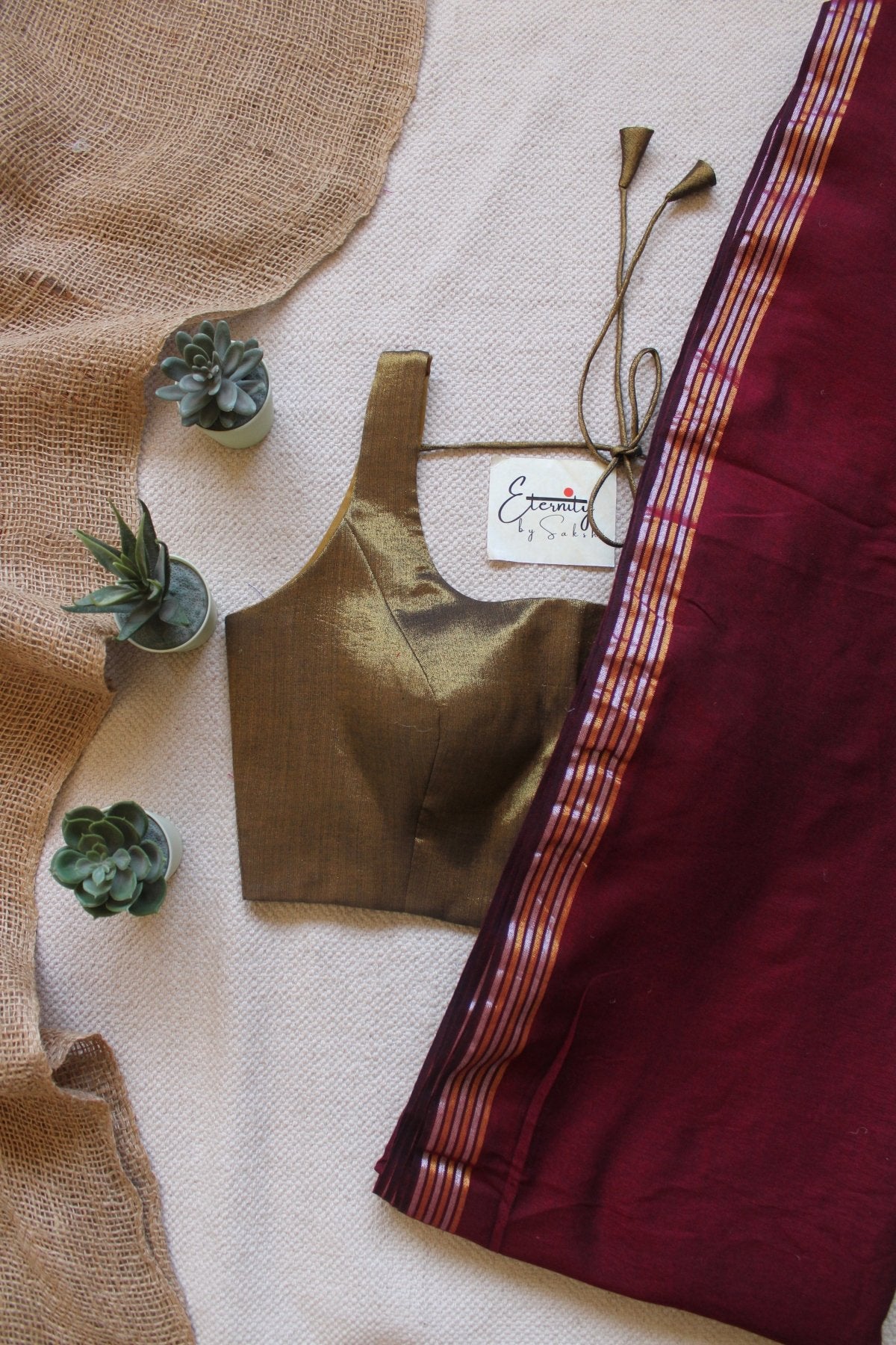 Kanak Mehroon Saree + Sona Noorie Blouse Combo - Eternity by Sakshi