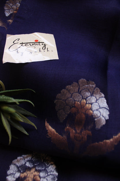 Blue Stripes Muslin Silk Saree - Eternity by Sakshi