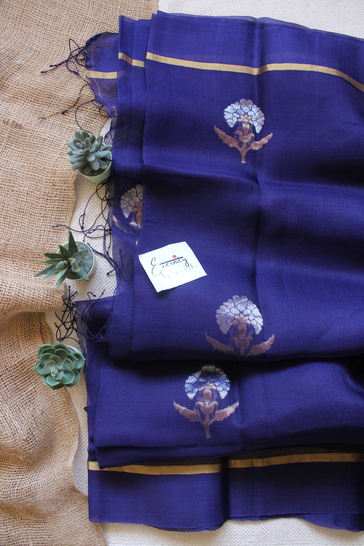 Blue Stripes Muslin Silk Saree - Eternity by Sakshi