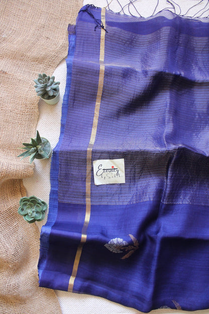 Blue Stripes Muslin Silk Saree - Eternity by Sakshi