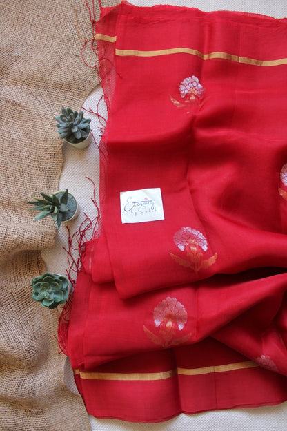 Red Stripes Muslin Silk Saree - Eternity by Sakshi