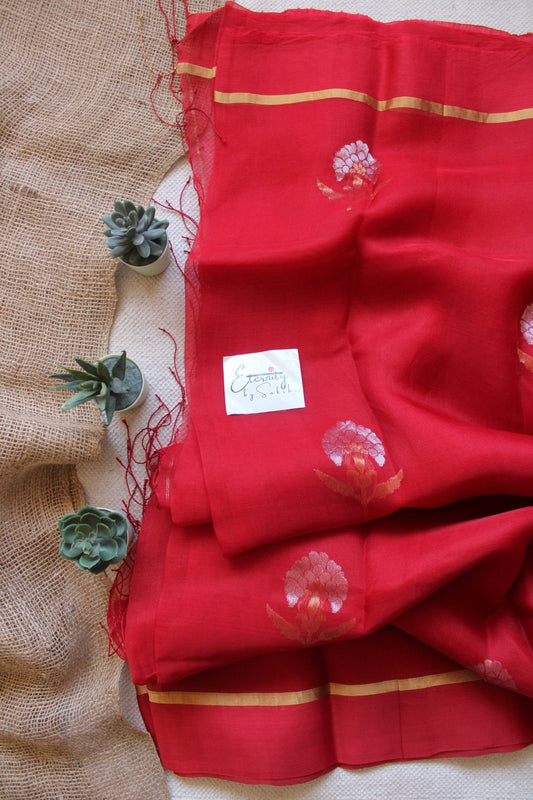 Red Stripes Muslin Silk Saree - Eternity by Sakshi