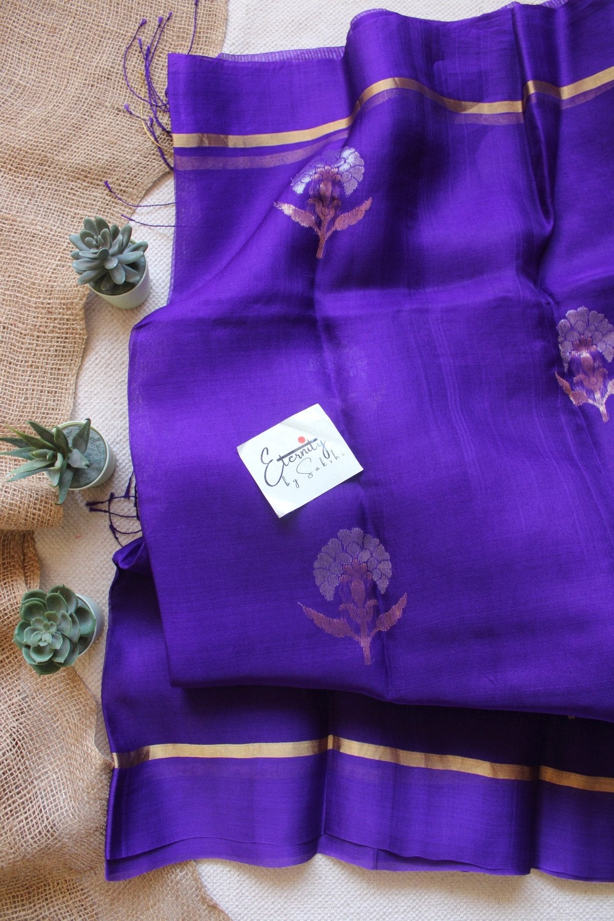 Purple Stripe Muslin Silk Saree - Eternity by Sakshi