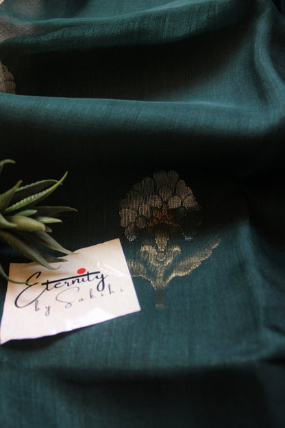 Green Stripes Muslin Silk Saree - Eternity by Sakshi