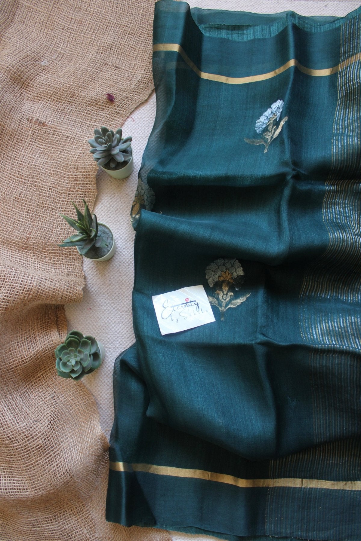 Green Stripes Muslin Silk Saree - Eternity by Sakshi