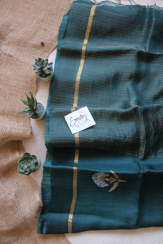 Green Stripes Muslin Silk Saree - Eternity by Sakshi