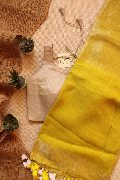 Metallic Yellow Saree + Silver Noorie Blouse combo - Eternity by Sakshi