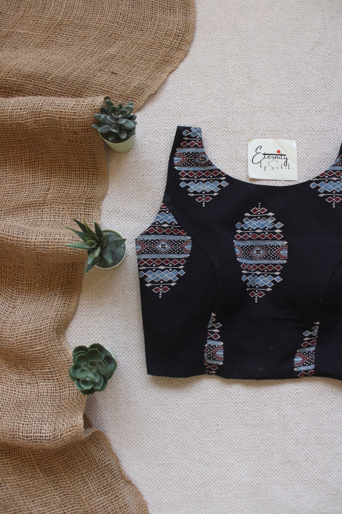 Black Ajrakh Boatneck Blouse - Eternity by Sakshi