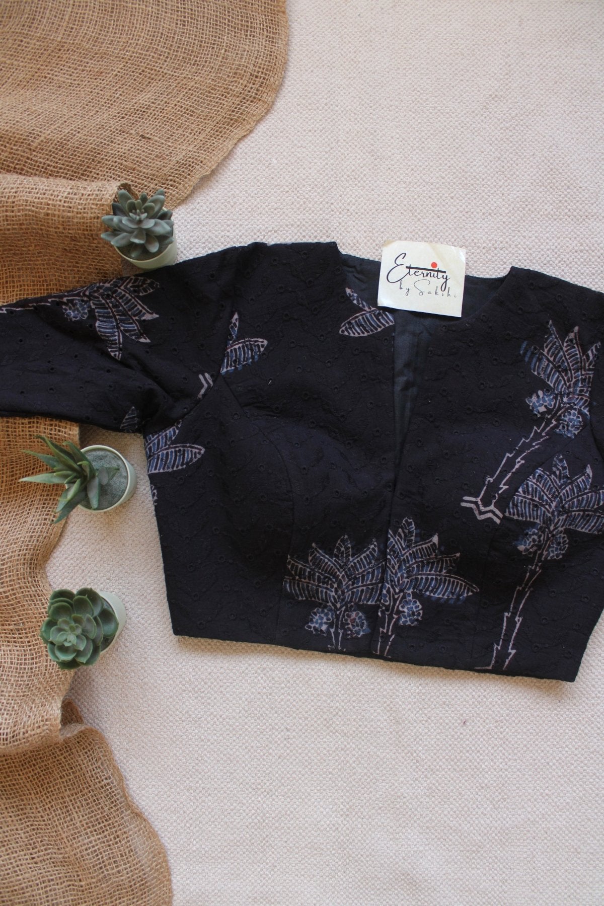 Ajrakh Hakoba – Black Bloom Blouse - Eternity by Sakshi