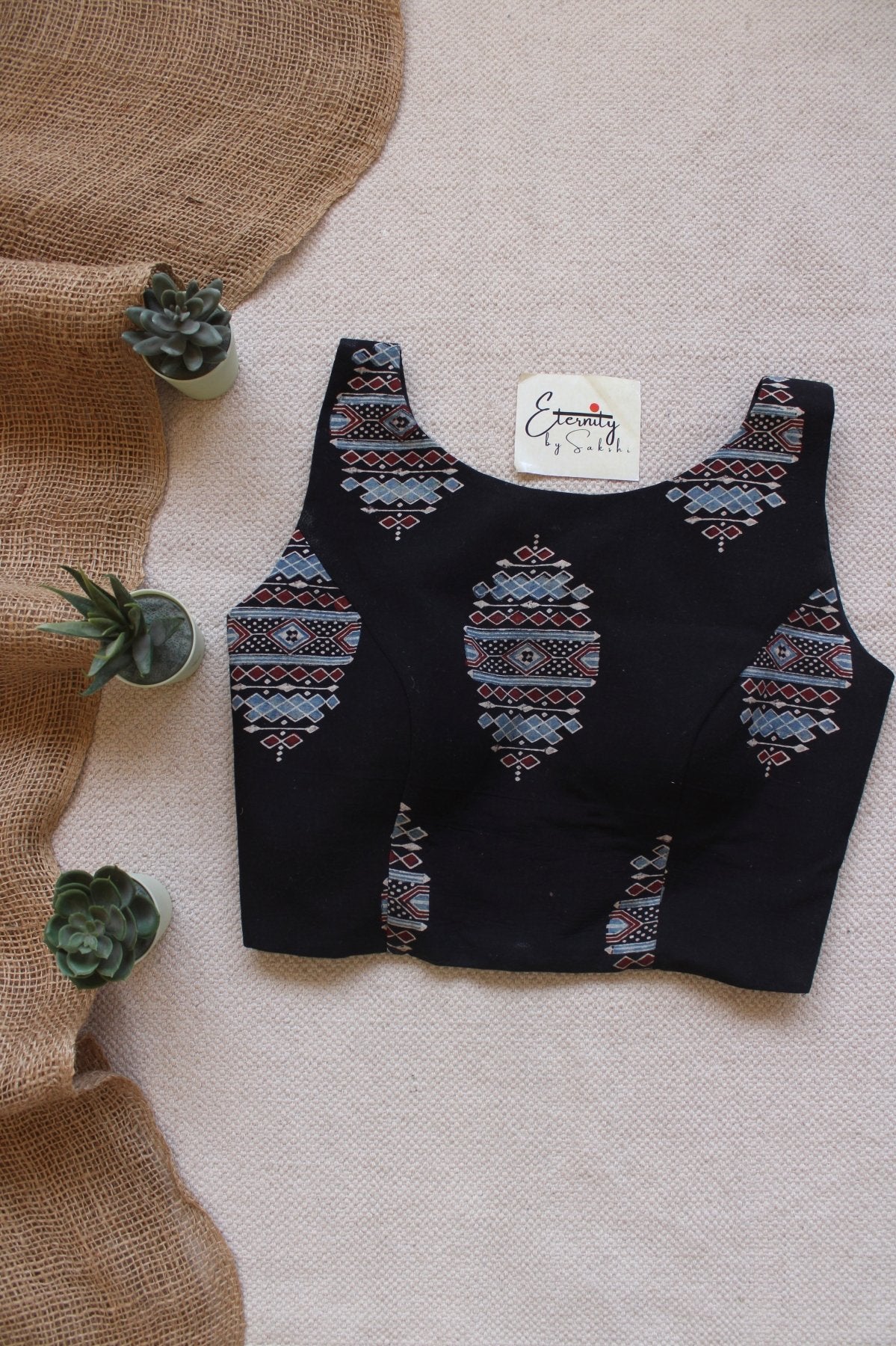 Black Ajrakh Boatneck Blouse - Eternity by Sakshi