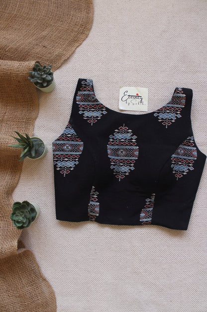 Black Ajrakh Boatneck Blouse - Eternity by Sakshi