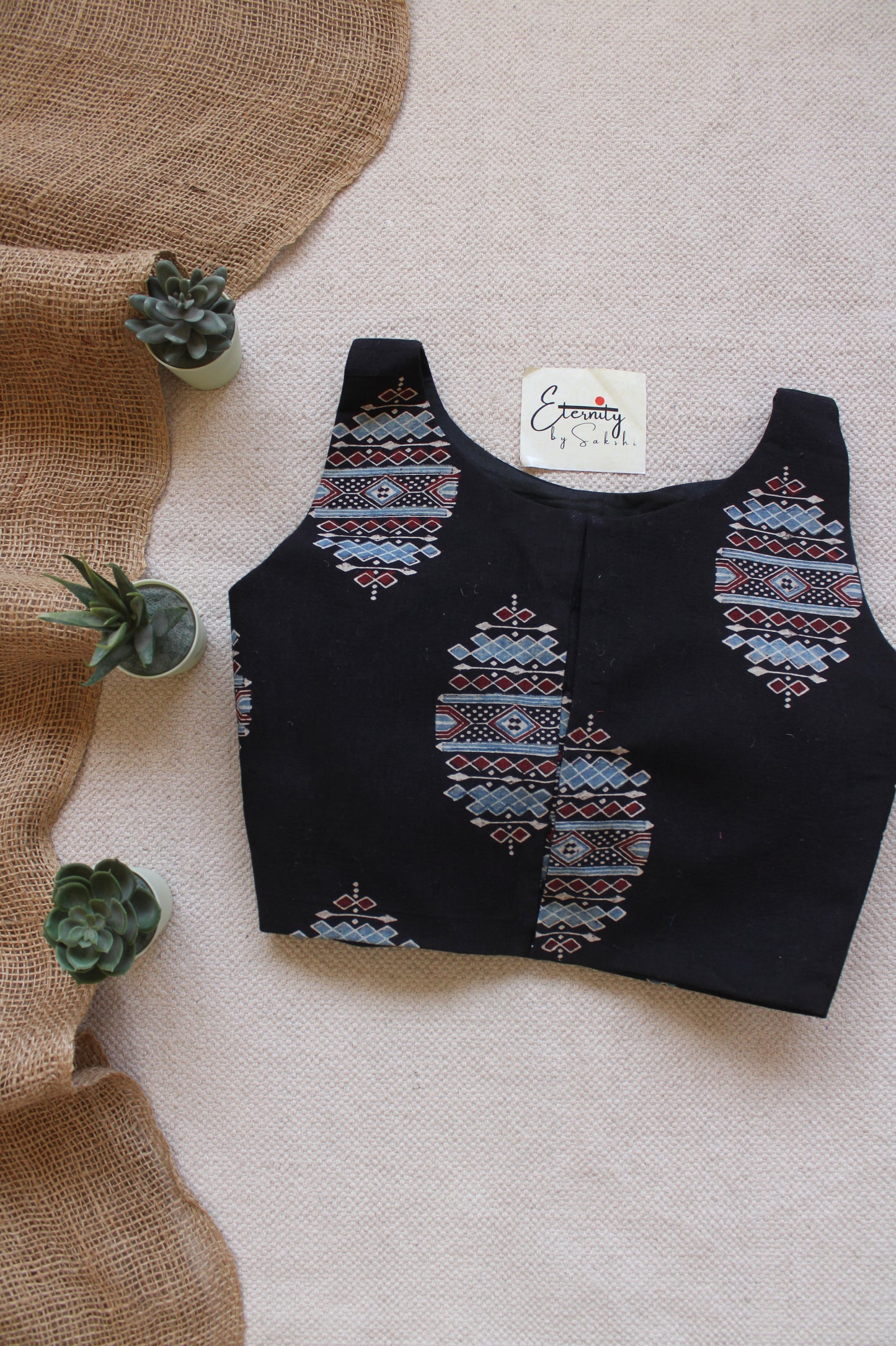 Black Ajrakh Boatneck Blouse