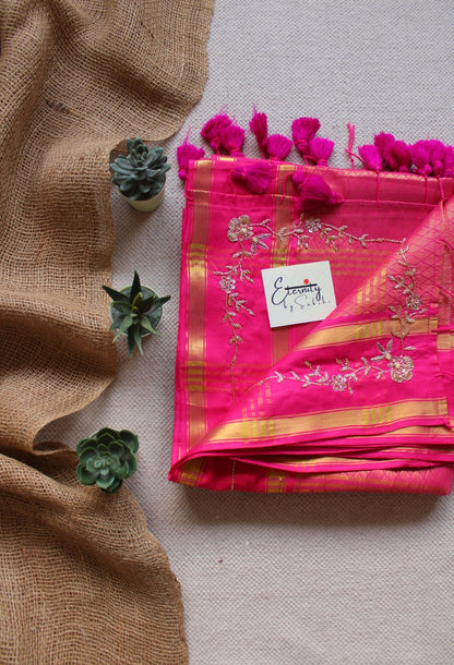 Rani Pink Jacquard Handwork Saree - Eternity by Sakshi