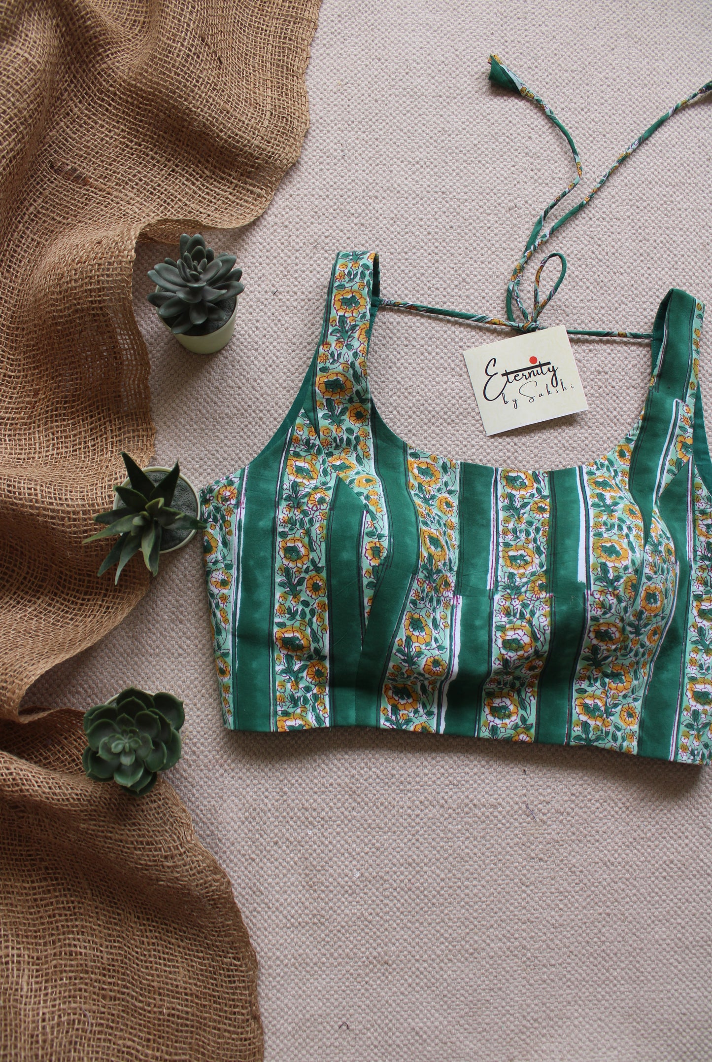 Green Blossom Cotton Elastic Noorie Blouse