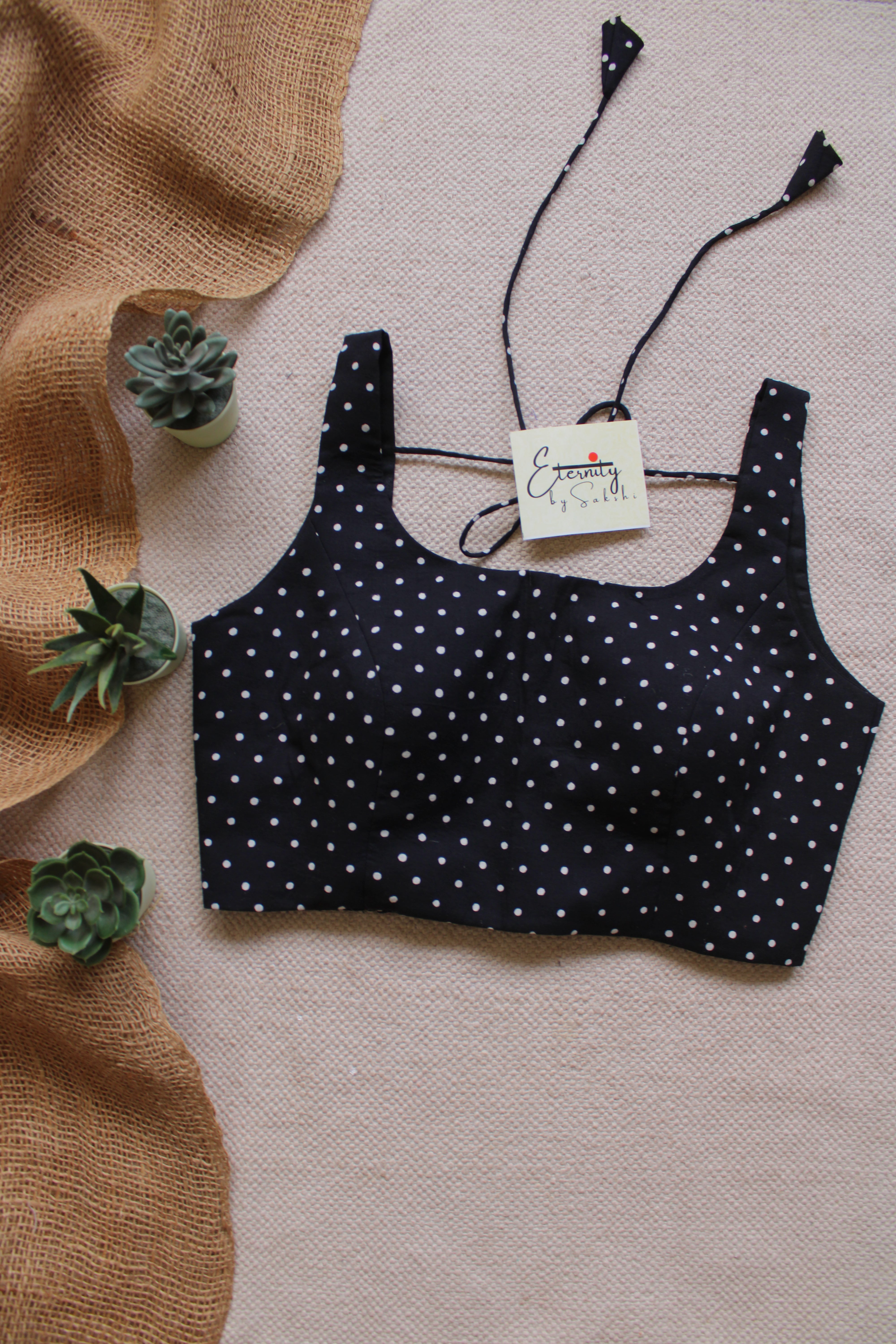 Black Polka Cotton Elastic Noorie Blouse