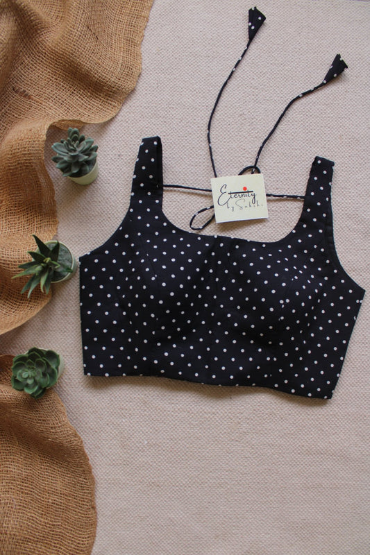 Black Polka Cotton Elastic Noorie Blouse - Eternity by Sakshi