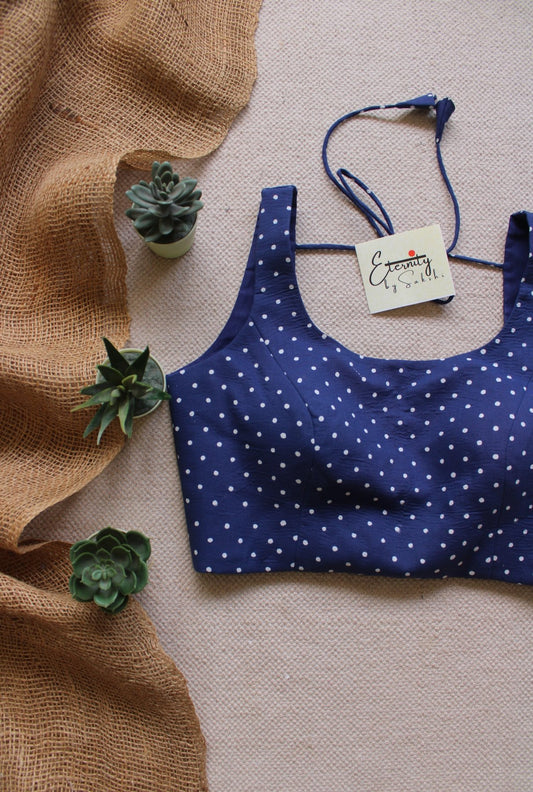 Indigo Polka Cotton Elastic Noorie Blouse - Eternity by Sakshi