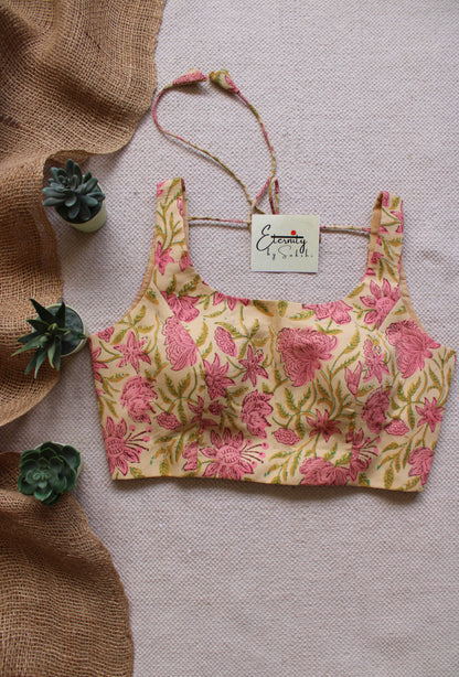 Pink Petals Cotton Elastic Noorie Blouse