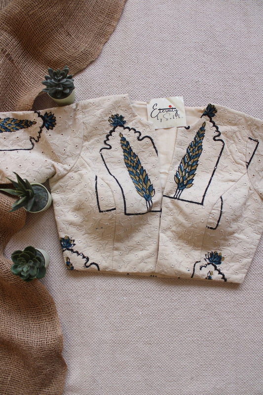 Ajrakh Hakoba –White Petal Blouse - Eternity by Sakshi