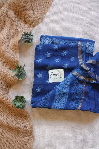 Indigo Handblockprinted Saree - Eternity by Sakshi