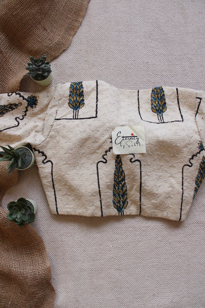 Ajrakh Hakoba –White Petal Blouse - Eternity by Sakshi