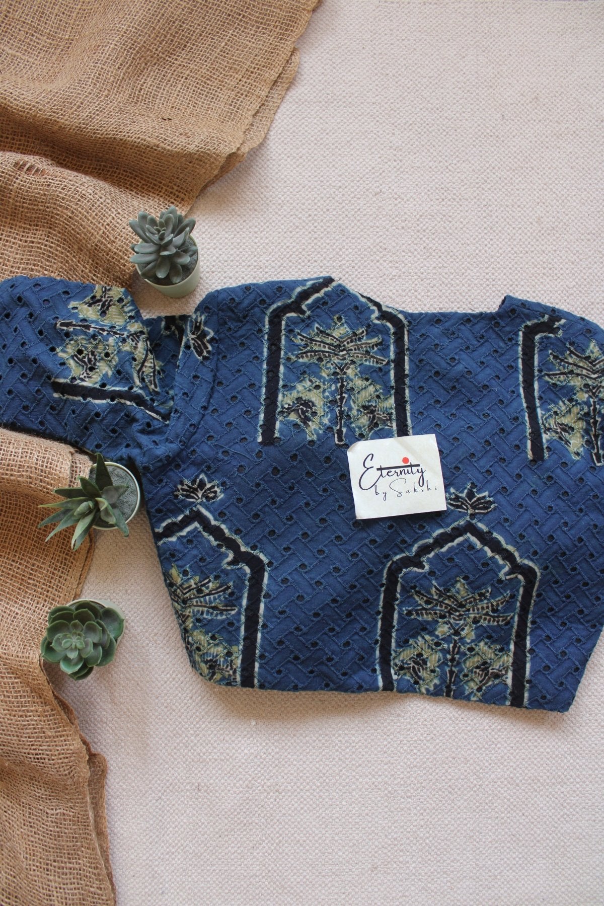 Ajrakh Hakoba – Blue Petal Blouse - Eternity by Sakshi