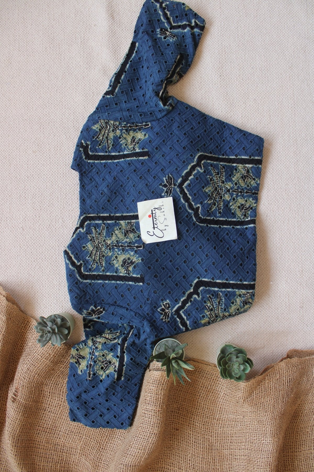 Ajrakh Hakoba – Blue Petal Blouse - Eternity by Sakshi