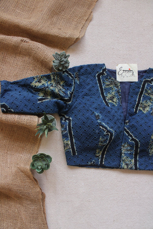 Ajrakh Hakoba – Blue Petal Blouse - Eternity by Sakshi