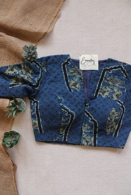 Ajrakh Hakoba – Blue Petal Blouse - Eternity by Sakshi