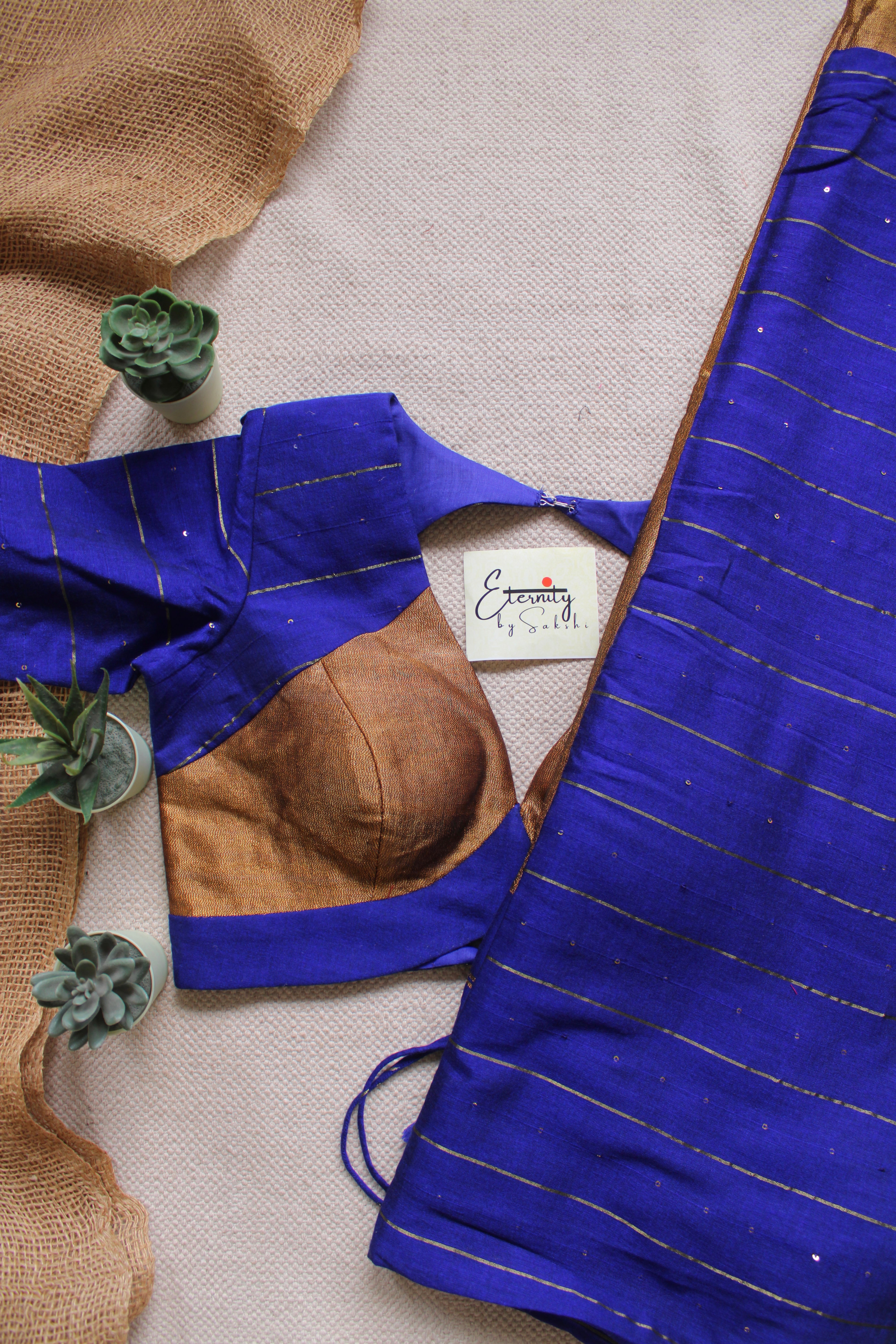 Blue Galaxy Saree + Blue Prasang Blouse Combo