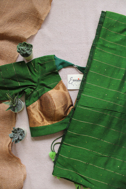 Green Galaxy Saree + Green Prasang Blouse Combo