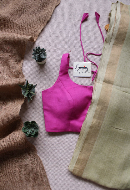Pista Green Parijat Linen Saree + Pink Blouse Combo - Eternity by Sakshi